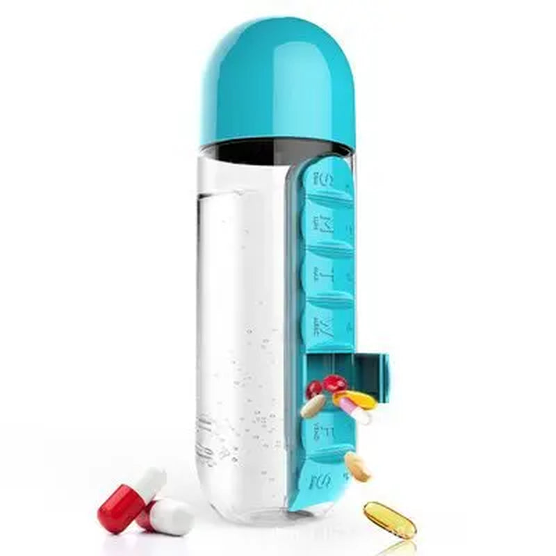 Water bottle pill box combo