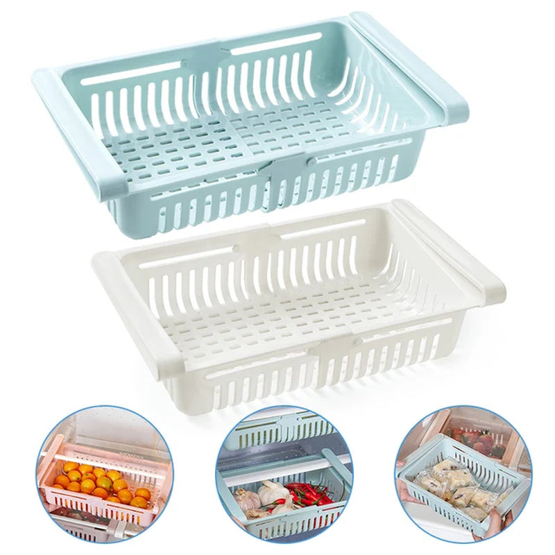 Transparent Fridge Organizer Adjustable Refrigerator Drawer Plastic Kitchen Fruit Food Storage Box Kitchen Organizer