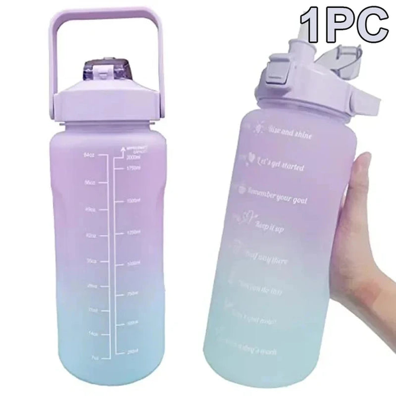 Water Bottle 2 Liter Stay Hydrated Motivated Leakproof Plastic Sport Bottle Reminder Times Sports Outdoor Fitness Office Indoor