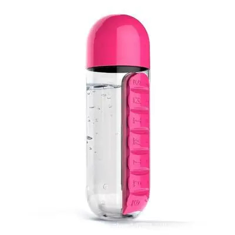 Water bottle pill box combo