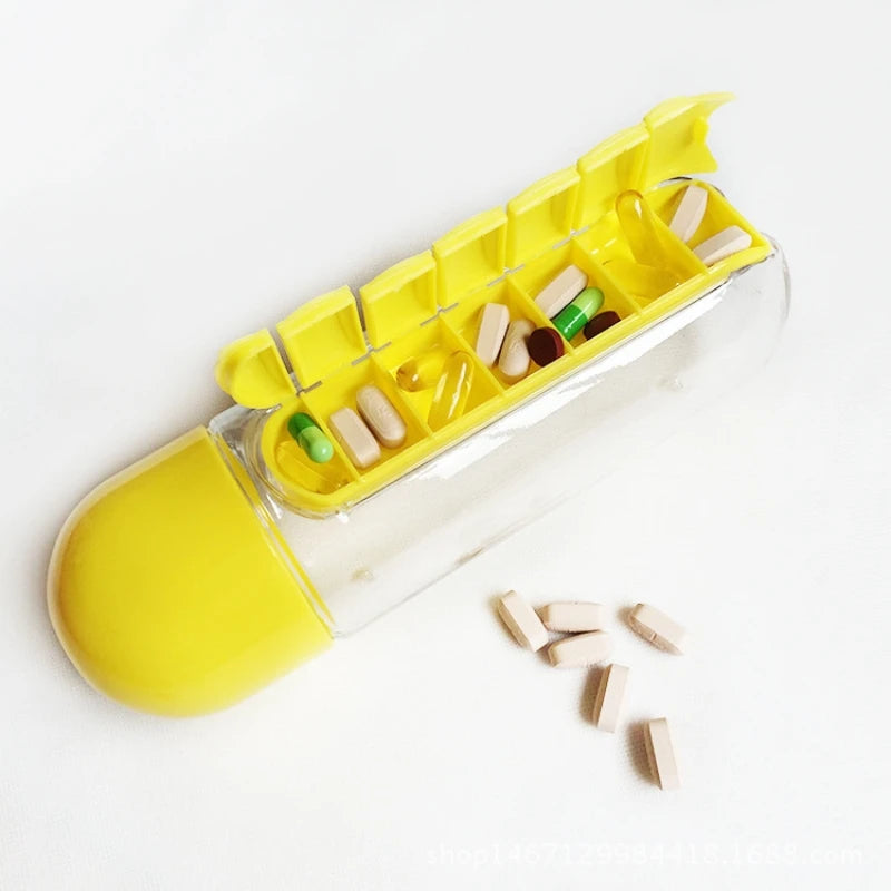 Water bottle pill box combo